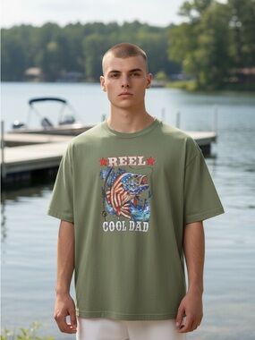 Gildan Olive Green 'Reel Cool Dad' Graphic Tee